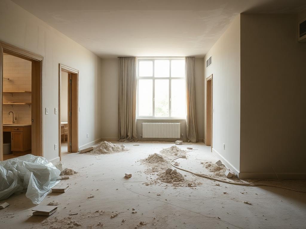 New York apartment with post-construction debris before cleaning
